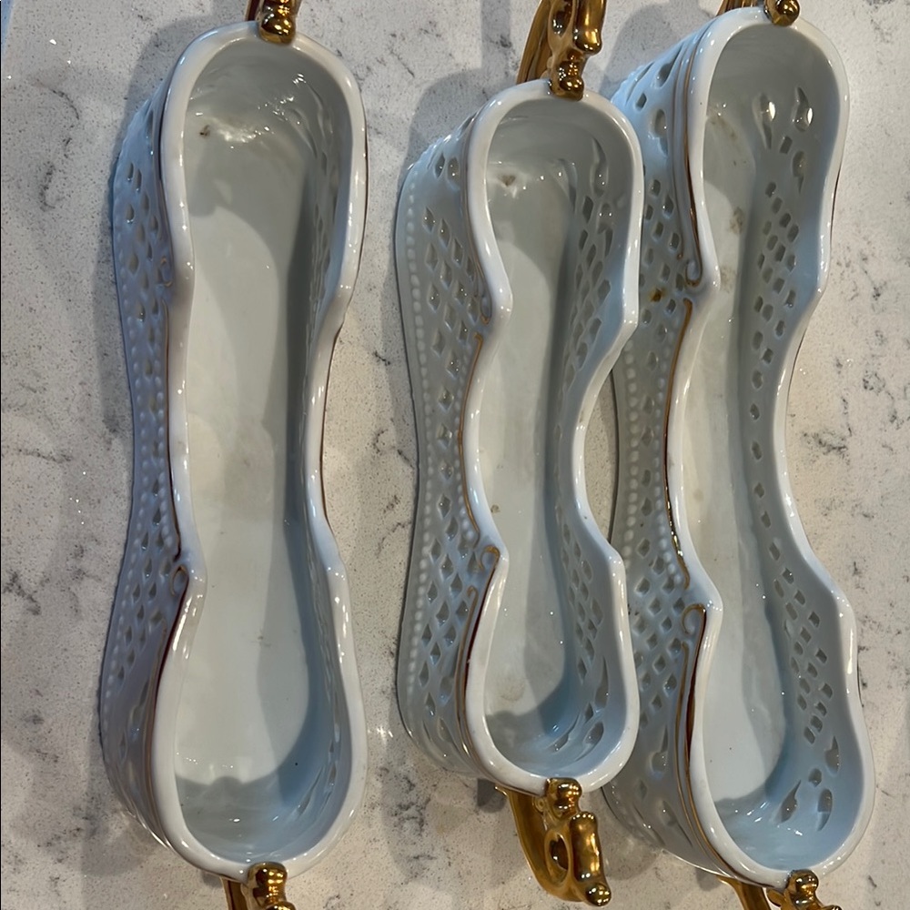 Elegant White Ceramic Holders with Gold Accents